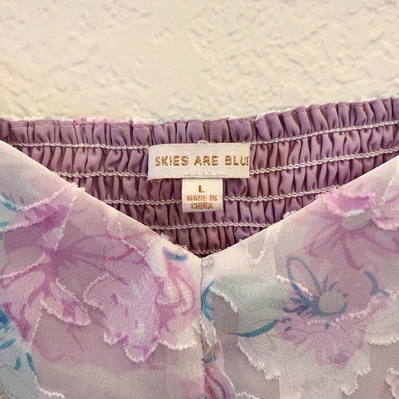 Skies Are Blue Purple Puff Sleeve Blouse with Smocked Tie Front - Picture 3 of 5